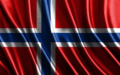 ノルウェーの旗, 4k, シルク3dフラグ, ヨーロッパの国, ノルウェーの日, 3dファブリック波, 絹の波状の旗, ヨーロッパ諸国, ノルウェーの国家シンボル, ノルウェー, ヨーロッパ