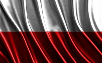 bandeira da polônia, 4k, bandeiras 3d de seda, países da europa, dia da polônia, ondas de tecido 3d, bandeira polonesa, bandeiras onduladas de seda, países europeus, símbolos nacionais poloneses, polônia, europa