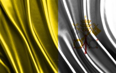 Flag of Vatican City, 4k, silk 3D flags, Countries of Europe, Day of Vatican City, 3D fabric waves, Vatican flag, silk wavy flags, Vatican City flag, Vatican national symbols, Vatican City, Europe