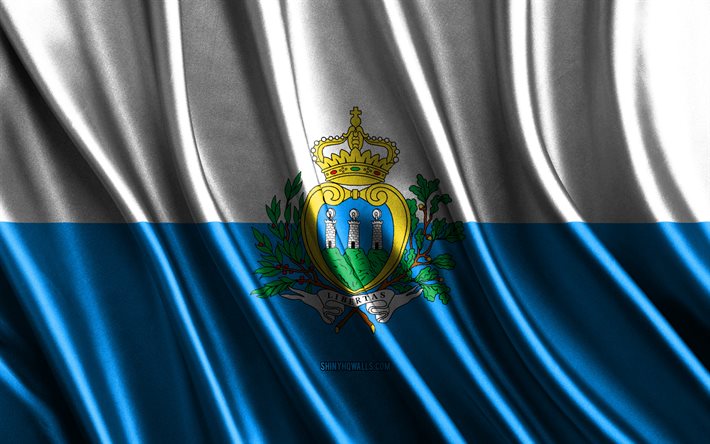 Flag of San Marino, 4k, silk 3D flags, Countries of Europe, Day of San Marino, 3D fabric waves, San Marino flag, silk wavy flags, European countries, San Marino national symbols, San Marino, Europe