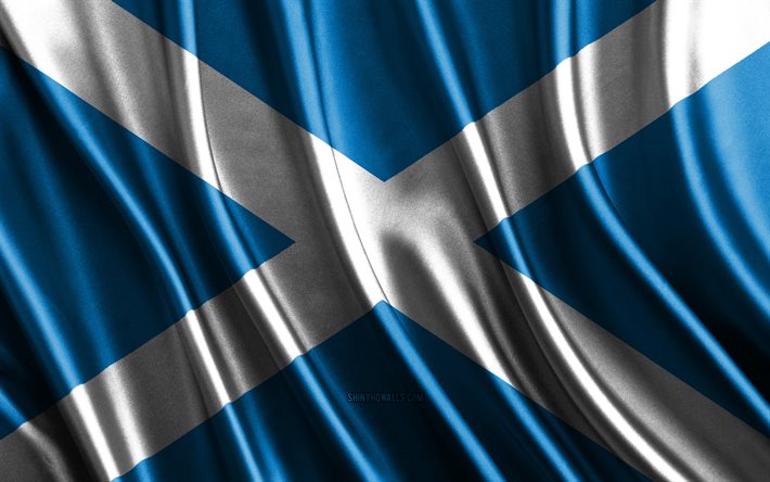 Flag of Scotland, 4k, silk 3D flags, Countries of Europe, Day of Scotland, 3D fabric waves, Scottish flag, silk wavy flags, Scotland flag, European countries, Scottish national symbols, Scotland, Europe