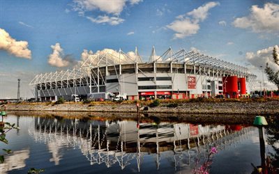 4k, riverside stadium, front view, anglais football stadium, middlesbrough fc stadium, middlesbrough, north yorkshire, angleterre, football, middlesbrough fc