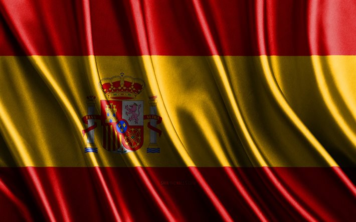 bandeira da espanha, 4k, bandeiras 3d de seda, países da europa, dia da espanha, ondas de tecido 3d, bandeira espanhola, bandeiras onduladas de seda, países europeus, símbolos nacionais espanhóis, espanha, europa