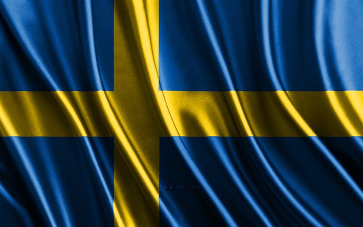 bandeira da suécia, 4k, bandeiras 3d de seda, países da europa, dia da suécia, ondas de tecido 3d, bandeira sueca, bandeiras onduladas de seda, países europeus, símbolos nacionais suecos, suécia, europa