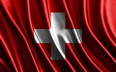 bandiera di svizzera, 4k, bandiere 3d di seta, paesi in europa, giorno della svizzera, onde in tessuto 3d, bandiera svizzera, bandiere ondulate di seta, bandiera della svizzera, paesi europei, simboli nazionali svizzeri, svizzera, europa
