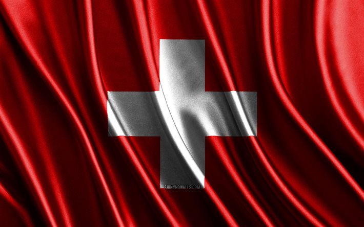 Flag of Switzerland, 4k, silk 3D flags, Countries of Europe, Day of Switzerland, 3D fabric waves, Swiss flag, silk wavy flags, Switzerland flag, European countries, Swiss national symbols, Switzerland, Europe