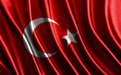 bandiera di turchia, 4k, bandiere 3d di seta, paesi d europa, giorno della turchia, onde in tessuto 3d, bandiera turca, bandiere ondulate di seta, bandiera di tacchino, paesi europei, simboli nazionali turchi, turchia, europa