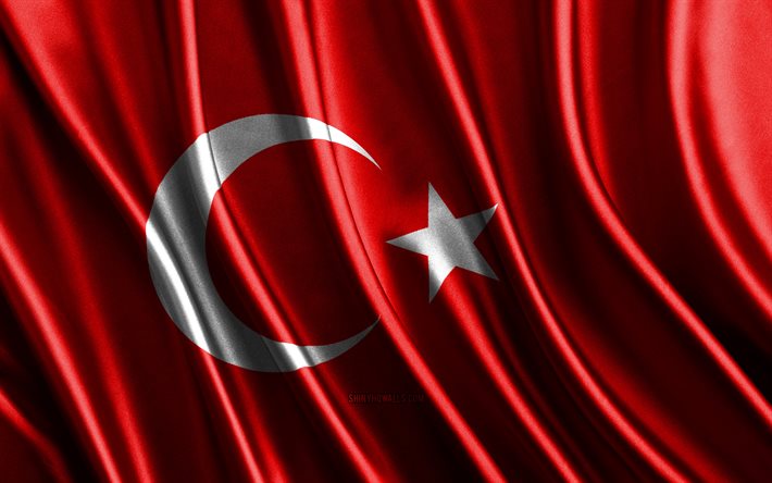 トルコの旗, 4k, シルク3dフラグ, ヨーロッパの国, 七面鳥の日, 3dファブリック波, 絹の波状の旗, ヨーロッパ諸国, トルコの国民のシンボル, 七面鳥, ヨーロッパ