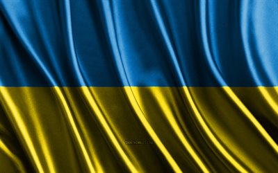 bandiera dell ucraina, 4k, bandiere 3d di seta, paesi d europa, giorno dell ucraina, onde in tessuto 3d, bandiera ucraina, bandiere ondulate di seta, paesi europei, simboli nazionali ucraini, ucraina, europa