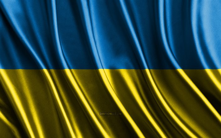 ウクライナの旗, 4k, シルク3dフラグ, ヨーロッパの国, ウクライナの日, 3dファブリック波, 絹の波状の旗, ヨーロッパ諸国, ウクライナ国民のシンボル, ウクライナ, ヨーロッパ