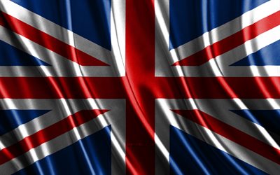 علم المملكة المتحدة, 4k, أعلام الحرير ثلاثية الأبعاد, بلدان أوروبا, يوم المملكة المتحدة, موجات النسيج ثلاثية الأبعاد, علم بريطانيا, أعلام حرير متموجة, رموز المملكة المتحدة الوطنية, المملكة المتحدة, يونيون جاك