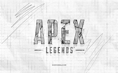apex legends sketch emblem, 4k, fundo de papel quadriculado, lendas do ápice emblemas pretos, marcas, emblemas esboços, lendas do ápice emblemas, desenho a lápis, lendas do ápice