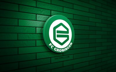 fc groningen 3d logo, 4k, green brickwall, eredivisie, futebol, clube de futebol holandês, logotipo fc groningen, emblema fc groningen, fc groningen, logotipo esportivo, groningen fc
