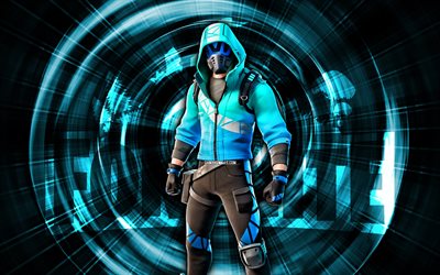 Wave Breaker, 4k, blue abstract background, Fortnite, abstract rays, Wave Breaker Skin, Fortnite Wave Breaker Skin, Fortnite characters, Wave Breaker Fortnite