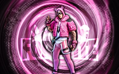 4k, coccole, fortnite, sfondo a spirale grunge rosa, coccole skin, coccole il personaggio di fortnite, coccole fortnite, personaggi di fortnite, arte grunge, coccola