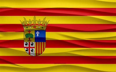 4k, Flag of Aragon, 3d waves plaster background, Aragon flag, 3d waves texture, Spanish national symbols, Day of Aragon, Spanish Autonomous Community, 3d Aragon flag, Aragon, Spain