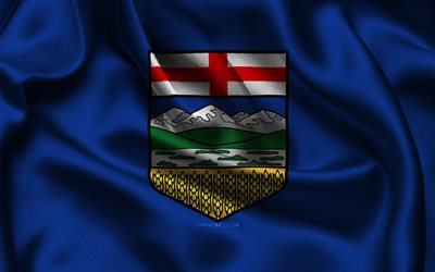 alberta flag, 4k, provinces canadiennes, drapeaux en satin, jour de l alberta, drapeau de l alberta, drapeaux satinés ondulés, provinces du canada, alberta, canada