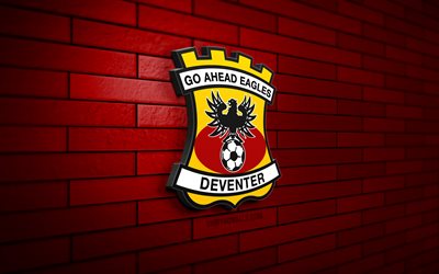 Go Ahead Eagles 3D logo, 4K, red brickwall, Eredivisie, soccer, dutch football club, Go Ahead Eagles logo, Go Ahead Eagles emblem, football, Go Ahead Eagles, sports logo, Go Ahead Eagles FC