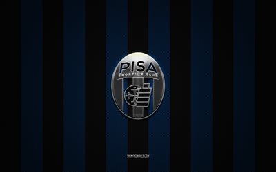 Pisa SC logo, Italian football club, Serie B, blue black carbon background, Pisa SC emblem, football, Pisa SC, Italy, Pisa SC silver metal logo