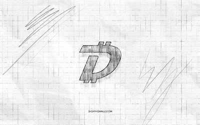 digibyte sketch logo, 4k, dossier en papier à carreaux, logo noir digibyte, crypto-monnaies, croquis de logo, logo digibyte, dessin au crayon, digibyte