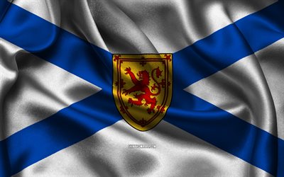 bandera de nueva escocia, 4k, provincias canadienses, banderas de satén, día de nueva escocia, banderas de satén ondulados, provincias de canadá, nueva escocia, canadá