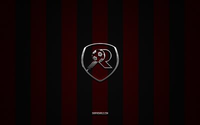 Reggina 1914 logo, Italian football club, Serie B, burgundy carbon background, Reggina 1914 emblem, football, Reggina 1914, Italy, Reggina 1914 silver metal logo