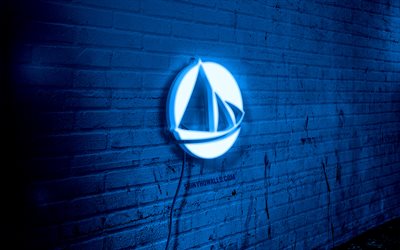 Solus neon logo, 4k, blue brickwall, grunge art, Linux, creative, logo on wire, Solus blue logo, Solus logo, Solus Linux, artwork, Solus