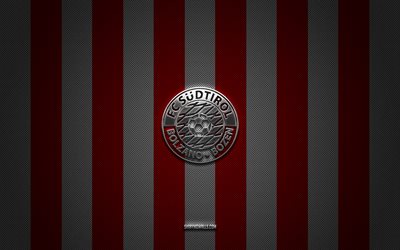 fc sudtirol logosu, italyan futbol kulübü, seri b, kırmızı beyaz karbon arka plan, fc sudtirol amblemi, futbol, ​​fc sudtirol, italya, fc sudtirol silver metal logosu