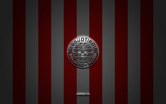 شعار fc sudtirol, نادي كرة القدم الإيطالي, دوري الدرجة الأولى, خلفية الكربون الأبيض الأحمر, fc sudtirol emblem, كرة القدم, fc sudtirol, إيطاليا, fc sudtirol silver metal logo