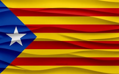 4k, drapeau de l estelada catalonia, 3d waves fond de plâtre, drapeau estelada catalonia, texture 3d waves, symboles nationaux espagnols, jour d estelada catalonia, communauté autonome espagnole, 3d estelada catalonia flag, estelada catalonia, espagne