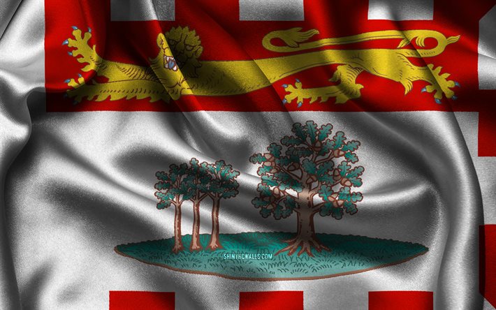 プリンスエドワード島の旗, 4k, カナダ州, サテンの旗, プリンスエドワード島の日, 波状のサテンの旗, カナダの州, プリンス・エドワード島, カナダ