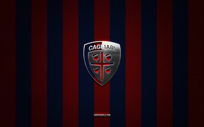 Cagliari Calcio logo, Italian football club, Serie B, burgundy blue carbon background, Cagliari Calcio emblem, football, Cagliari Calcio, Italy, Cagliari Calcio silver metal logo
