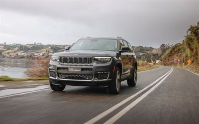 jeep grand cherokee l limited, 4k, highway, 2022 auto, suv, jeep grand cherokee wl, grey jeep grand cherokee, 2022 jeep grand cherokee, amaican cars, jeep