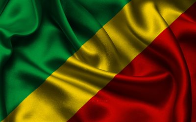 repubblica della bandiera del congo, 4k, paesi africani, bandiere di raso, bandiera della repubblica del congo, giorno della repubblica del congo, bandiere di raso wavy, repubblica del congo simboli nazionali, africa, repubblica del congo