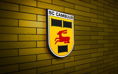 sc cambuur 3d logo, 4k, amarelo brickwall, eredivisie, futebol, clube de futebol holandês, logotipo sc cambuur, emblema sc cambuur, sc cambuur, logotipo de esportes, cambuur fc