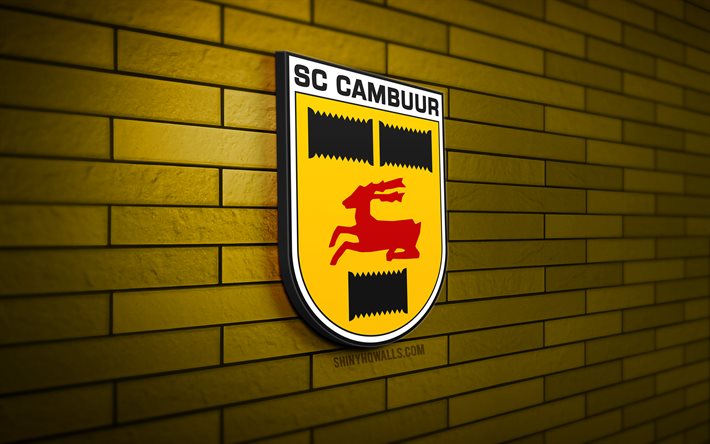 sc cambuur 3d logo, 4k, yellow brickwall, eredivisie, soccer, dutch football club, sc cambuur logo, sc cambuur emblem, football, sc cambuur, sports logo, cambuur fc
