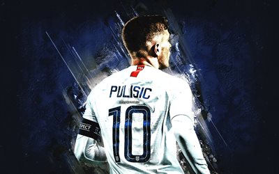 christian pulisic, equipe nacional de futebol americano, jogador de futebol americano, retrato, fundo azul de pedra, eua, futebol