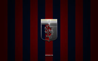 logotipo genoa cfc, clube de futebol italiano, série b, fundo de carbono azul vermelho, emblema genoa cfc, futebol, genoa cfc, itália, logotipo de metal de prata genoa cfc