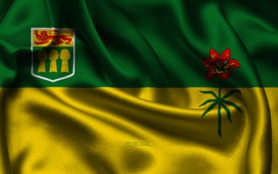 flag del saskatchewan, 4k, province canadesi, bandiere di raso, giorno del saskatchewan, bandiera del saskatchewan, bandiere di raso wavy, province del canada, saskatchewan, canada