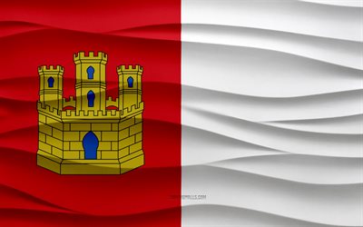 4k, Flag of Castilla La Mancha, 3d waves plaster background, Castilla La Mancha flag, 3d waves texture, Spanish national symbols, Day of Castilla La Mancha, Spanish Autonomous Community, 3d Castilla La Mancha flag, Castilla La Mancha, Spain