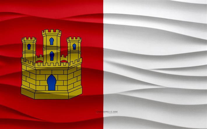 4k, カスティラ・ラ・マンチャの旗, 3d wavesプラスターの背景, 3dウェーブテクスチャ, スペインの国民のシンボル, カスティラ・ラ・マンチャの日, スペインの自律コミュニティ, 3d castilla la mancha flag, カスティラ・ラ・マンチャ, スペイン