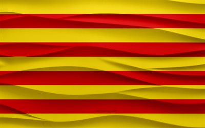 4k, 카탈로니아의 깃발, 3d 웨이브 석고 배경, 카탈로니아 깃발, 3d 웨이브 텍스처, 스페인 국가 기호, 카탈로니아의 날, 스페인 자율 공동체, 3d 카탈로니아 플래그, 카탈로니아, 스페인