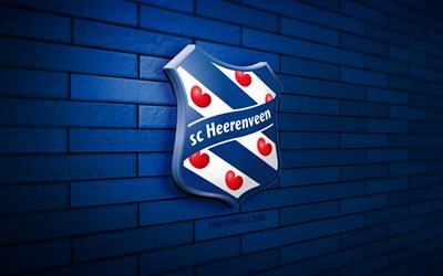 SC Heerenveen 3D logo, 4K, blue brickwall, Eredivisie, soccer, dutch football club, SC Heerenveen logo, SC Heerenveen emblem, football, SC Heerenveen, sports logo, Heerenveen FC