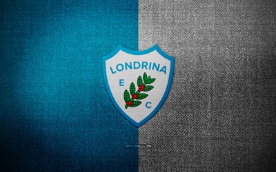 distintivo londrina fc, 4k, sfondo in tessuto bianco blu, serie b brasiliana, logo londrina fc, emblema londrina fc, logo sportivo, squadra di calcio brasiliana, londrina, calcio, londrina fc