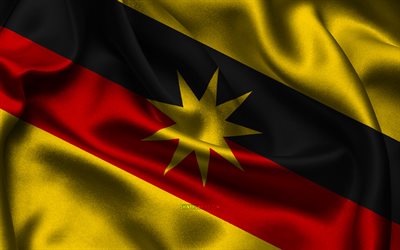 sarawak-flagge, 4k, malaysische staaten, satinflaggen, tag von sarawak, flagge von sarawak, gewellte satinflaggen, staaten von malaysia, sarawak, malaysia