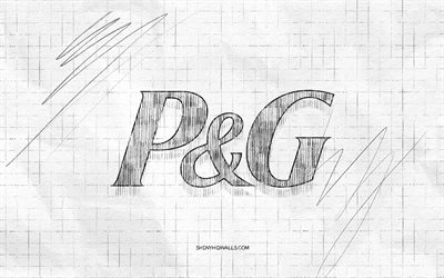 Procter and Gamble sketch logo, 4K, checkered paper background, Procter and Gamble black logo, brands, logo sketches, Procter and Gamble logo, pencil drawing, Procter and Gamble