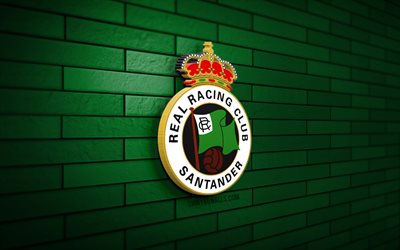 racing santander 3d-logo, 4k, grüne ziegelwand, laliga2, fußball, spanischer fußballverein, racing santander-logo, racing santander-emblem, la liga 2, racing santander, sportlogo, racing santander fc