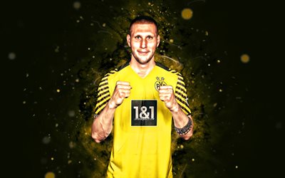 Niklas Sule, 4K, 2022, Borussia Dortmund FC, yellow neon lights, german footballers, BVB, soccer, Bundesliga, football, Niklas Sule BVB, Niklas Sule 4K