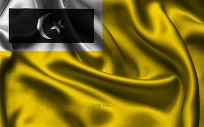 쿠알라 테렝가누 지구 깃발, 4k, 테렝가누 지구, 새틴 플래그, 쿠알라 테렝가누 지구의 국기, 물결 모양의 새틴 플래그, 쿠알라 테렝가누 지구, 말레이시아