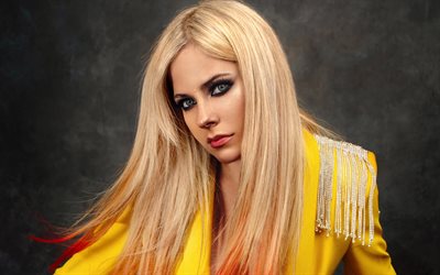 4k, Avril Lavigne, 2022, canadian singer, music stars, yellow suit, blonde womna, Avril Ramona Lavigne, canadian celebrity, Avril Lavigne photoshoot